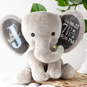 personalized Baby gift, Baby Keepsake, Baby gift, Custom baby plush, Birth Stat Elephant, Baby Shower Gift, Baby Girl Gift, Baby Boy Gift image 3