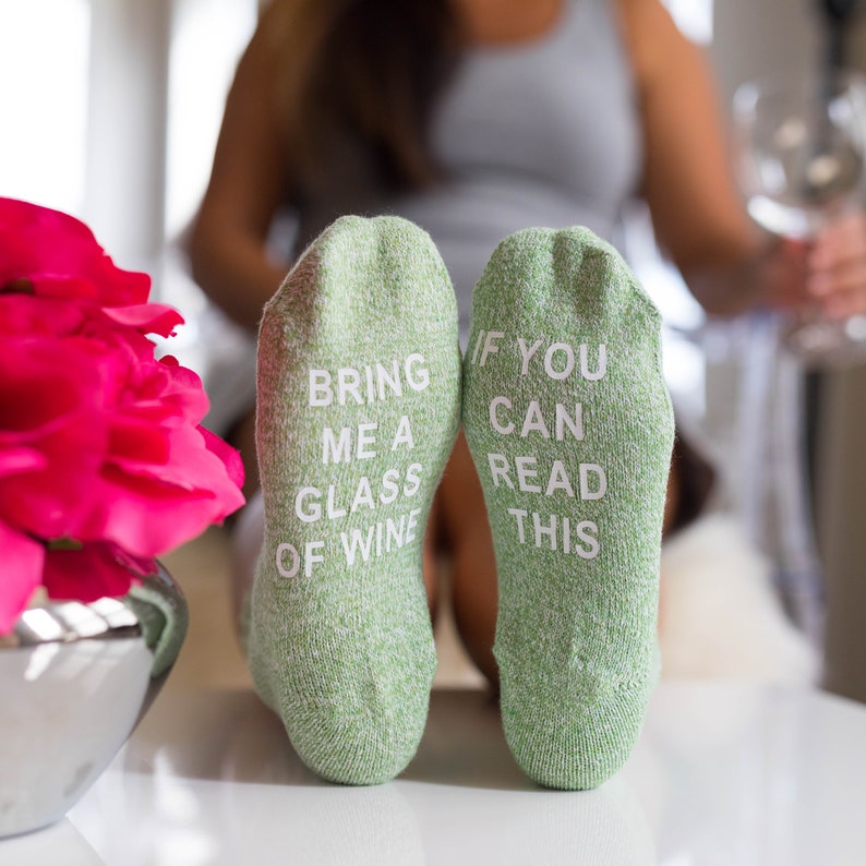 Wine Socks, Gift for mom, gift for her, Personalized socks, Wife birthday, Women gift idea, best friend Gift Green