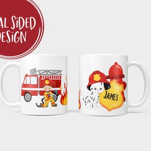 Kids hot cocoa Christmas mug, Personalized hot chocolate mug, Personalized Christmas gift for kids,  hot chocolate mug, Fireman Firetruck