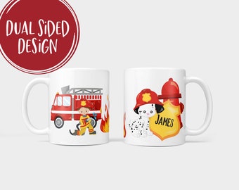 Kids hot cocoa Christmas mug, Personalized hot chocolate mug, Personalized Christmas gift for kids,  hot chocolate mug, Fireman Firetruck