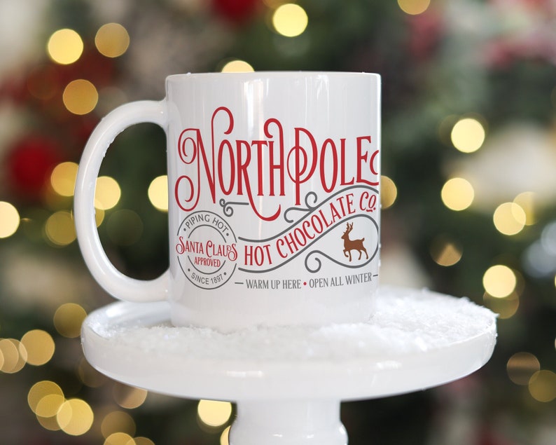 Kids hot cocoa Christmas mug, Personalized hot chocolate mug, Personalized Christmas gift for kids, hot chocolate mug, North pole image 1