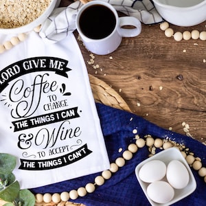 Lord Give Me Coffee, Funny kitchen towel, funny dish towel, funny tea towel, flour sack towel, kitchen gift, gift for mom