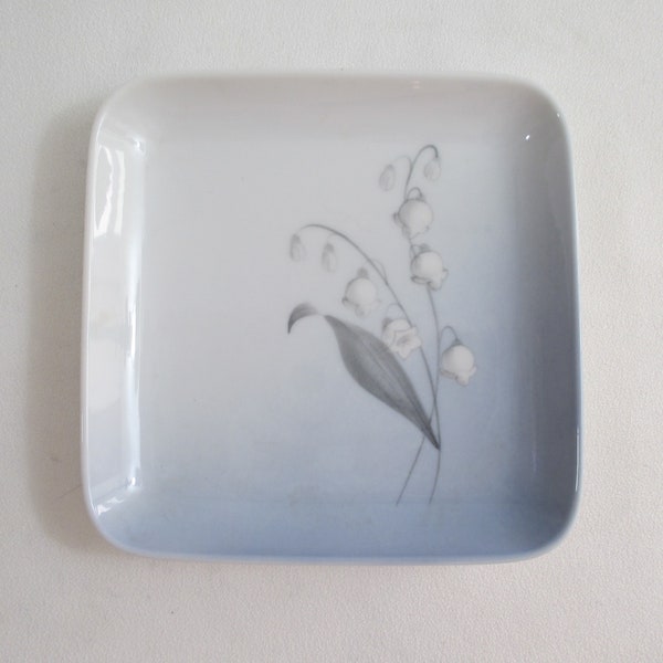 Vintage B&G (BING and GRONDAHL) Kjobenhavn Denmark Lily of the Valley Square Porcelain Dish #57/1455