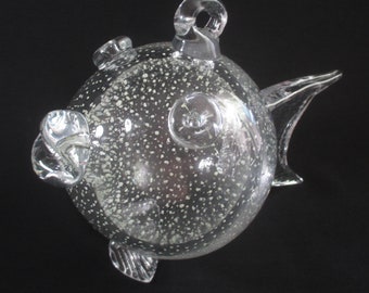 Vintage Studio Art Glass Hand Blown Hanging Clear BUBBLE Glass FISH SUNCATCHER / Ornament / Mobile