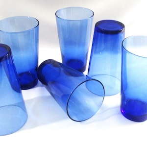 MID-CENTURY MODERN Libbey Glassware ~ Set of 6 Vintage Cobalt Blue 16oz Tumblers