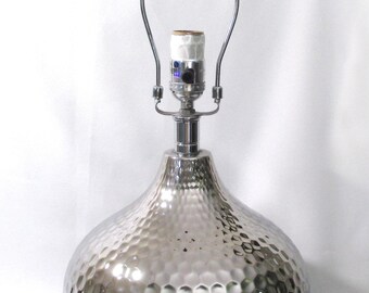 Vintage Mid-Century Modern SILVER Tone Teardrop Shape Glass Table Lamp w/Lovely THUMBPRINT Faceting