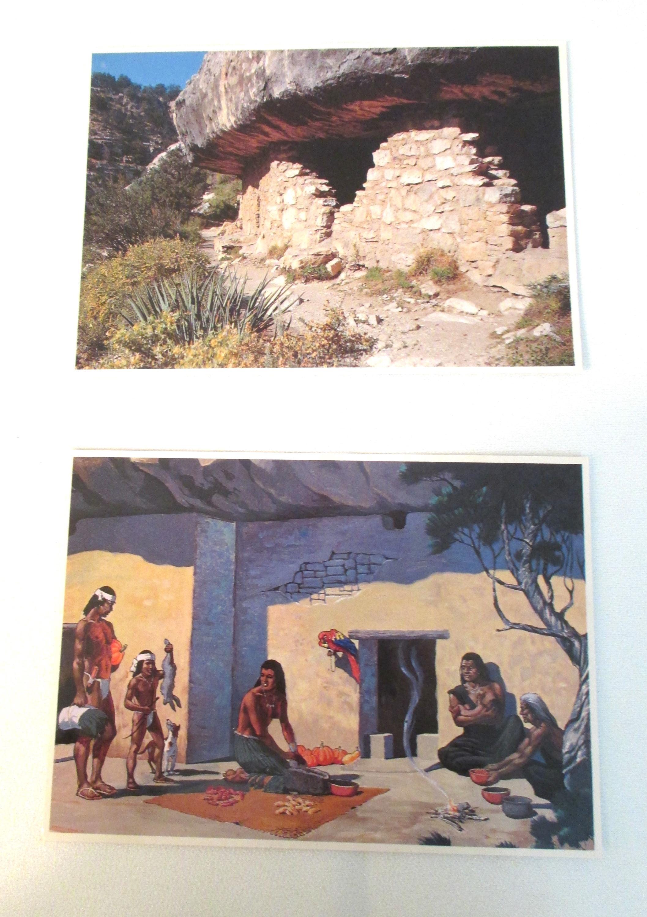 Vintage Walnut Canyon AZ Nat'l Monument Postcards ~ Ruins Today ~ Painting Depicting Life