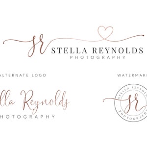 May include: A logo design for Stella Reynolds Photography. The logo features a cursive script font with the initials "SR" and a heart symbol. The text "Stella Reynolds Photography" is written in a sans-serif font.