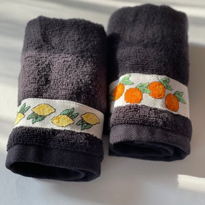 Set of 2 Hand-Embroidered Towels – Handmade Cotton Kitchen & Bath Towels