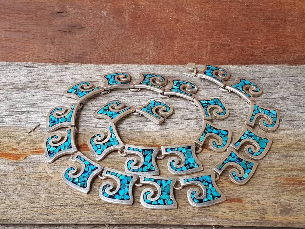 Vintage mexican sale silver turquoise jewelry