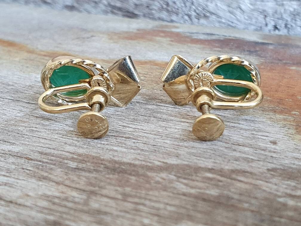 Vintage Scarab Beetle Earrings Green Agate - Etsy Australia
