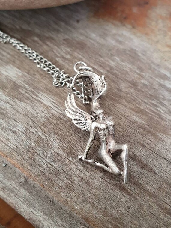 Vintage Fairy Goddess Valkyrie Pendant Necklace ,