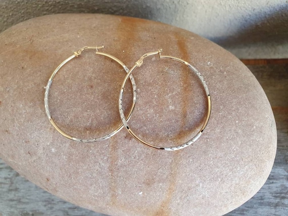 Vintage Gold Hoop Earrings , 9ct Two Tone Gold