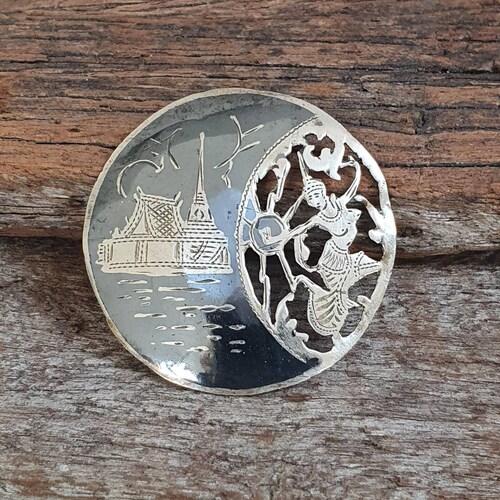 pince à cravate vintage danseuse thaïlandaise émaillée niello en argent