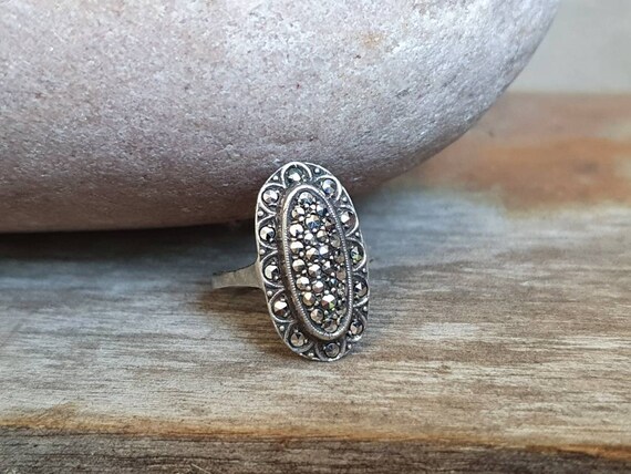 Art Deco Silver Marcasite Ring , Sterling Silver ,