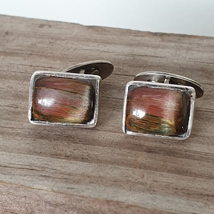 Vintage Sterling Silver Tigers Eye Cufflinks