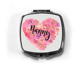 Engraved Handbag Compact Mirror Nan Nanny Nana  Personalised Mothers Day Gift C1 
