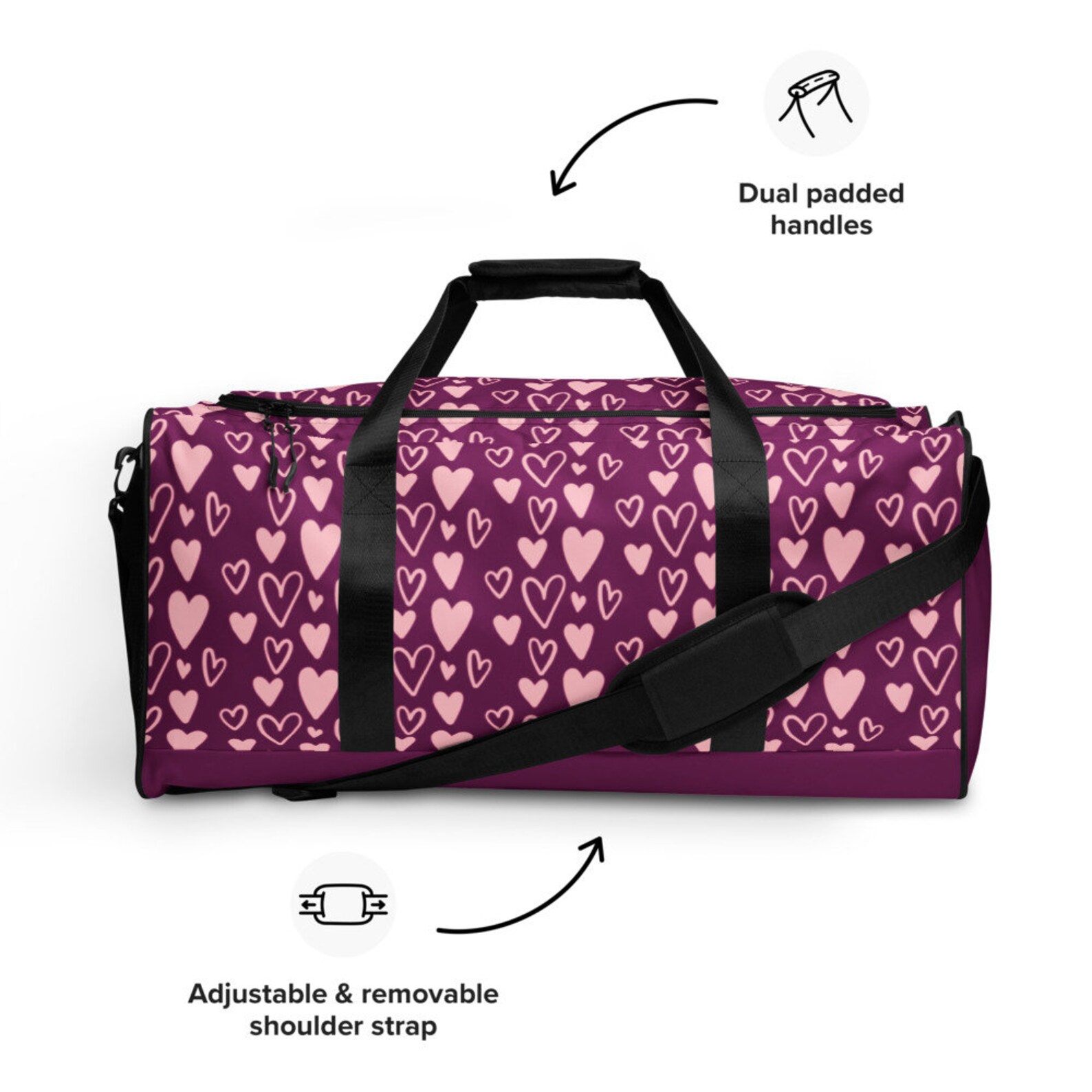 Pink Heart Pattern Duffle Bag Etsy