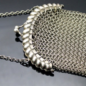 Codding Bros. & Heilborn // Art Nouveau 1880s // Solid 925 Sterling Silver // Mini Mesh Purse // Card / Lipstick Holder
