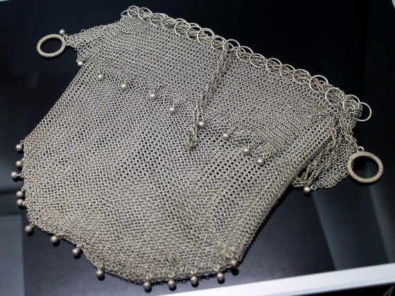 RARE EUROPEAN // 1900s Antique // Lady's Mesh Cosmetic Handbag / Coins Purse / Card Phone Holder Evening Purse Solid 800 Silver