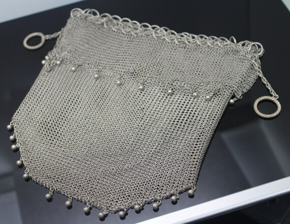 RARE EUROPEAN // 1900s Antique // Lady's Mesh Cosmetic Handbag / Coins Purse / Card Phone Holder Evening Purse Solid 800 Silver View 4