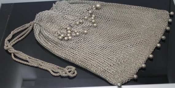 RARE EUROPEAN // 1900s Antique // Lady's Mesh Cosmetic Handbag / Coins Purse / Card Phone Holder Evening Purse Solid 950 Silver LARGE