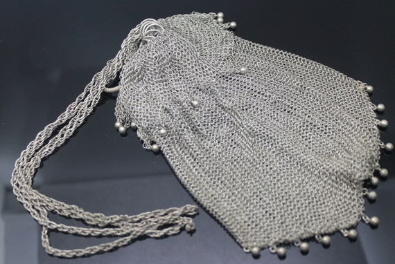 RARE EUROPEAN // 1900s Antique // Lady's Mesh Cosmetic Handbag / Coins Purse / Card Phone Holder Evening Purse Solid 800 Silver View 2