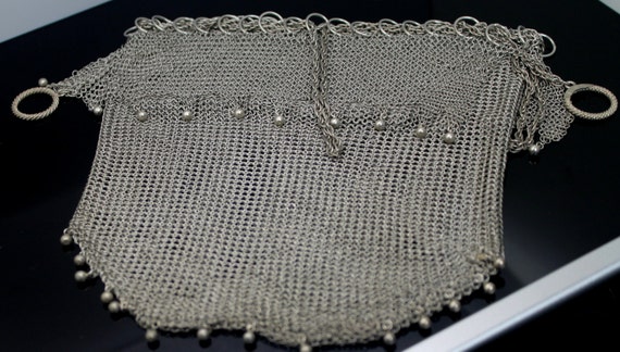 RARE EUROPEAN // 1900s Antique // Lady's Mesh Cosmetic Handbag / Coins Purse / Card Phone Holder Evening Purse Solid 800 Silver View 3