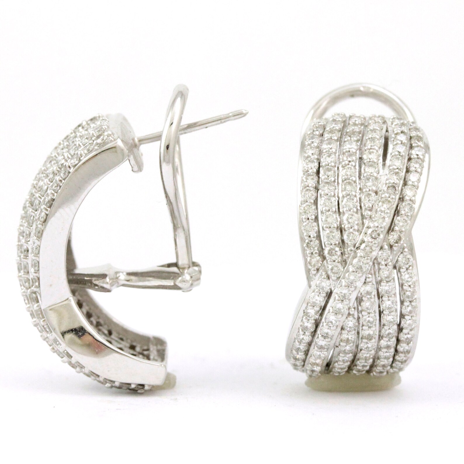 14k White Gold Diamond Earrings with Omega back 2ct HI SII1 Etsy