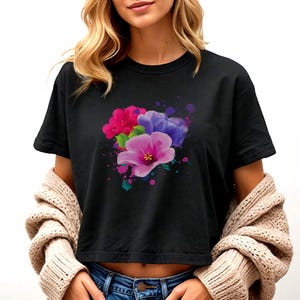 Retro Floral Crop Tee: Comfort Colors Boho Cropped Top