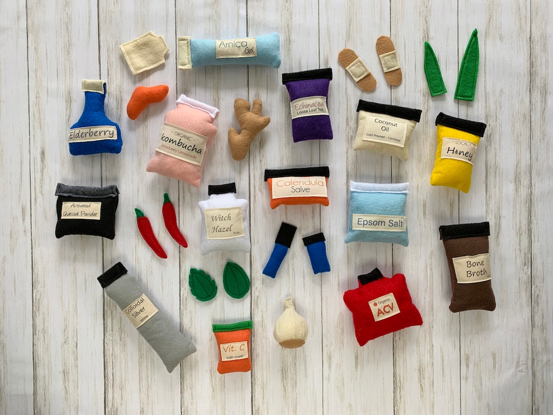 Felt Pretend Play Dr Set, Holistic Doctor Kit, Childrens Toy, Natural