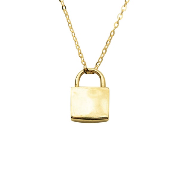 Gold Lock Pendant 14k Etsy