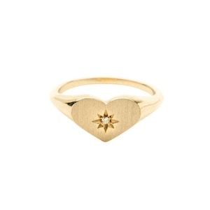 14k Diamond Heart Signet Ring, Gold Signet Ring, Diamond Signet Ring, Ladies Signet Ring, Holiday Gift, Gift for Her, Holiday, Gift