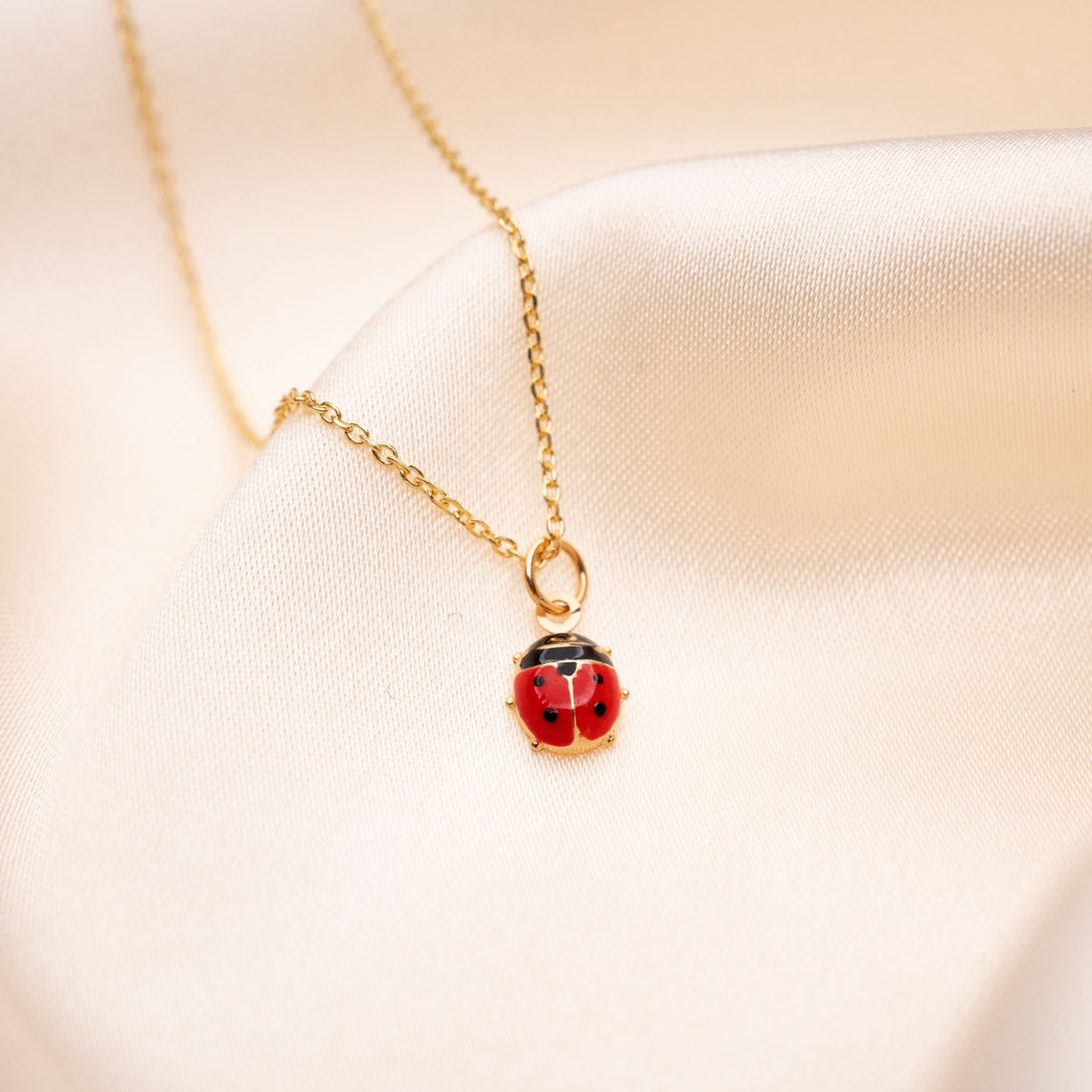14k Solid Gold Ladybug Necklace Gold Ladybug Necklace 14k Etsy