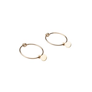Gold Dainty Circle Charm Hoops, Gold Filled Hoops, Gold Hoop Earrings, Gold Hoops, Dainty Hoops, Earring Hoops, 14k Gold Hoops, Simple Hoops