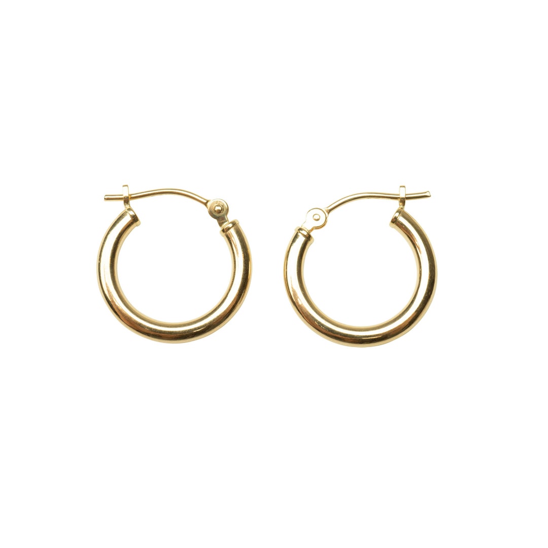 14k Solid Gold Hoops 15mm Lightweight Hoops, Clasp Hoops, Everyday