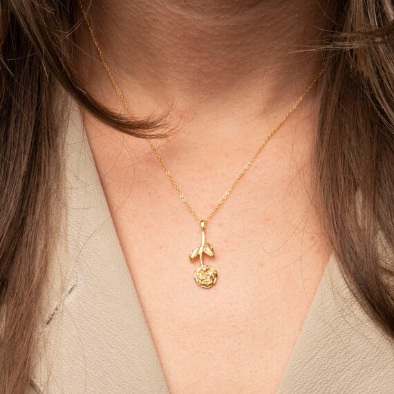 Gold Rose Charm Necklace 14k Gold 
