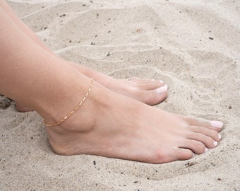 Gold Box Anklet, 14k Gold Anklet, Simple Gold Anklet, Chain and Link Anklet, Anklet, Chain Anklet, Spring, Summer, Gift, For Her,