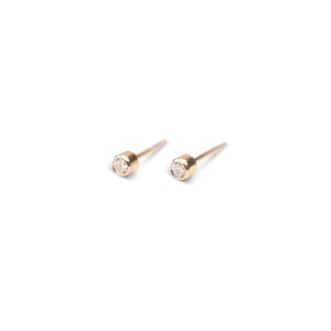 14k Little Diamond Bezel Studs, Diamond Earrings, Cute Diamond Studs, 2.25mm Diamond Studs, Genuine Diamond Earrings, Simple Studs, Gift