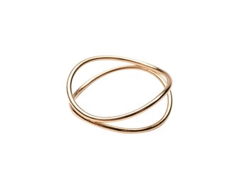 Gold Double Ring | Gold Filled Stackable Ring, X Ring, 14k Gold Filled Rings, 14k Gold Filled Stacker, Simple Ring, Unique Ring