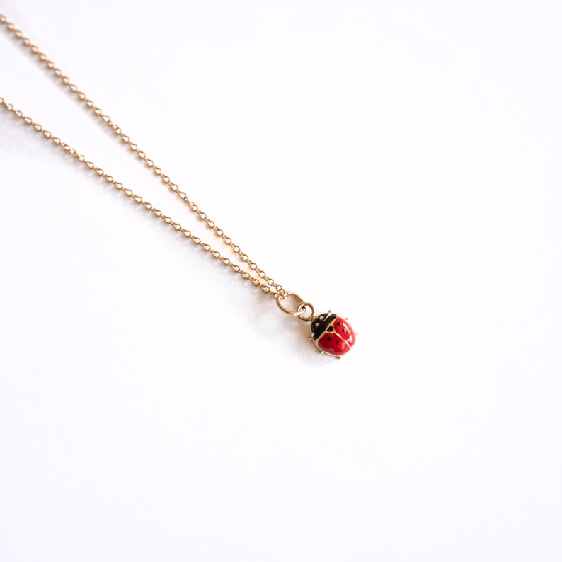 14k Solid Gold Ladybug Necklace Gold Ladybug Necklace 14k Etsy
