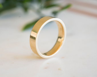 14k Solid Gold Mens Wedding Band, 5mm Band ring, Mens 14k Wedding Ring, Flat Wedding Band Ring, Gold Mens Wedding Ring, 14k Gold Wedding