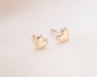 Gold Vintage Heart Studs, Gold Filled Heart Studs, Cute Gold Studs, Gold Filled Studs, Earrings, Gift for Her, Holiday, Mother's Day Gift