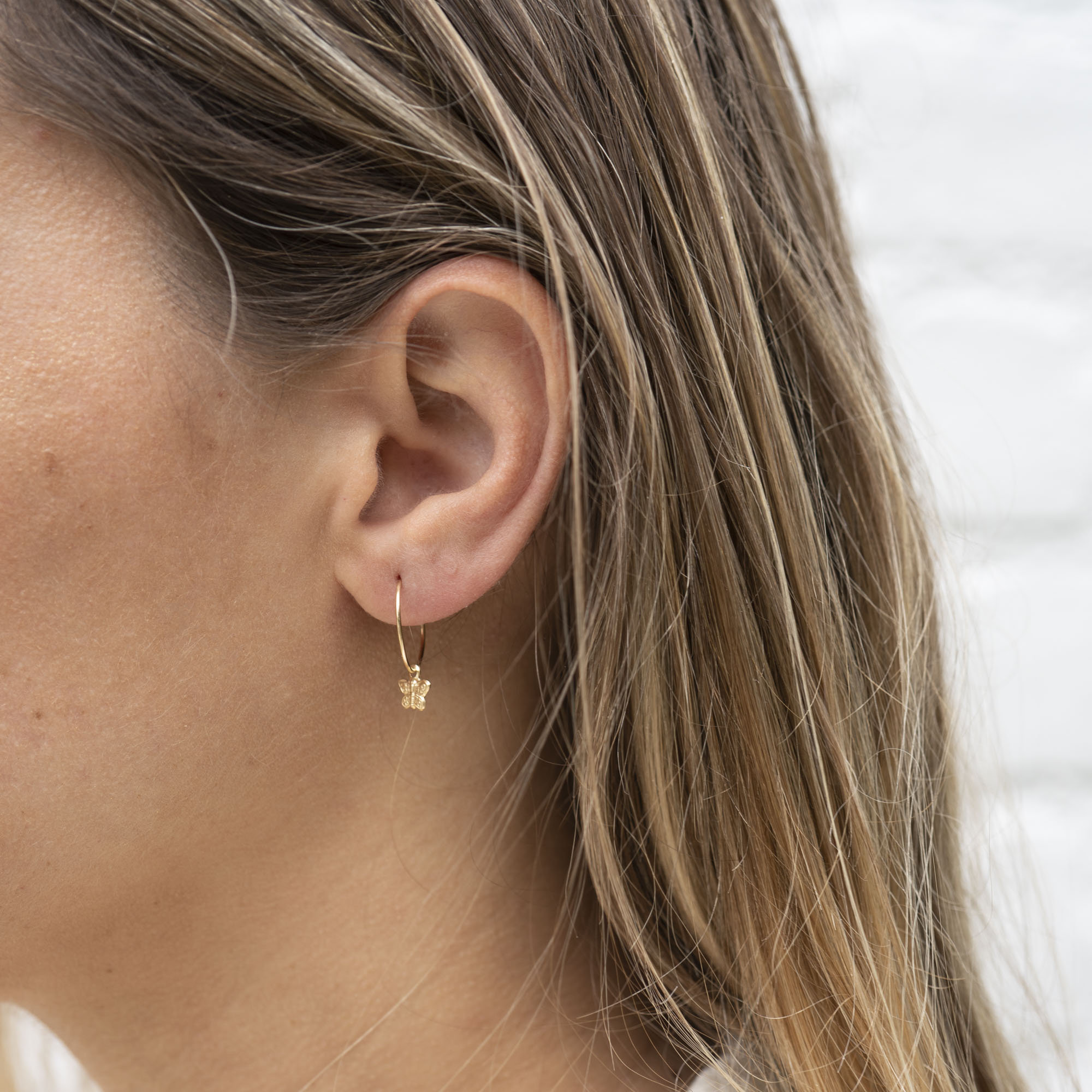 Gold hoop earrings with butterfly back sale