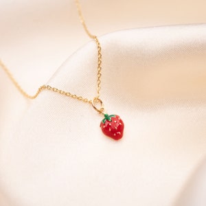 14k Gold Strawberry Necklace Gold Fruit Necklace 14k Solid Gold 14k Dainty Necklace Gift for Her Holiday Gift Etsy Canada