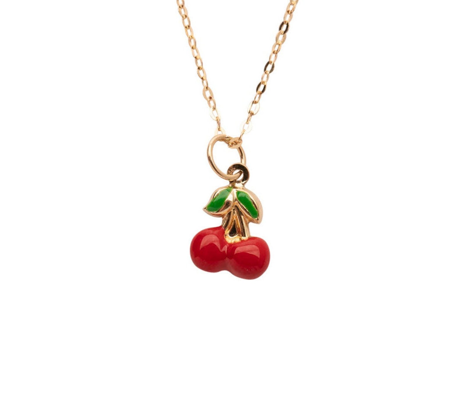 14k Gold Cherry Necklace Gold Cherries Necklace 14k Solid Etsy UK
