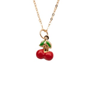 14k Gold Cherry Necklace, Gold Cherries Necklace, 14k Solid Gold, Gold Cherry Charm, 14k Dainty Necklace, Gift for her, Holiday Gift, Gold, image 3