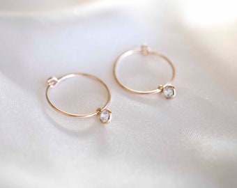 Gold Dainty Crystal Hoop Earrings, Gold Filled Hoops, Gold Hoop Earrings, Gold Hoops, Dainty Hoops, Holiday, 14k Gold Hoops, Gift, Gift for