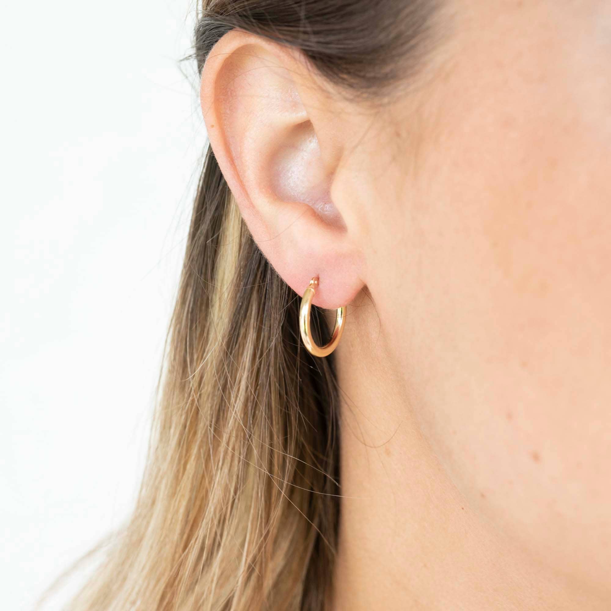 14k Solid Gold Hoops 15mm Lightweight Hoops Clasp Hoops Etsy