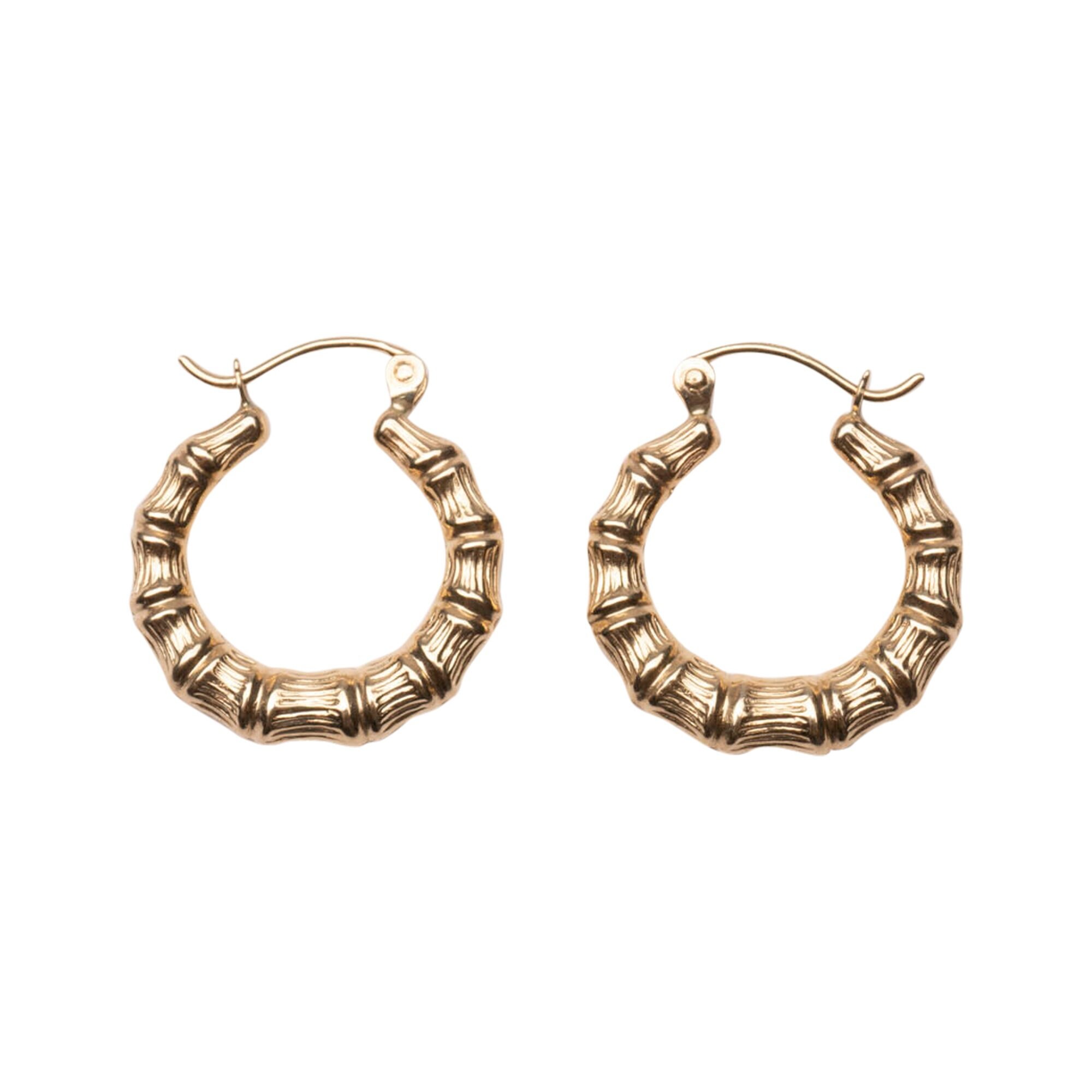 14k Gold Bamboo Hoops Hoops 14k Gold Hoops Solid Gold Hoops